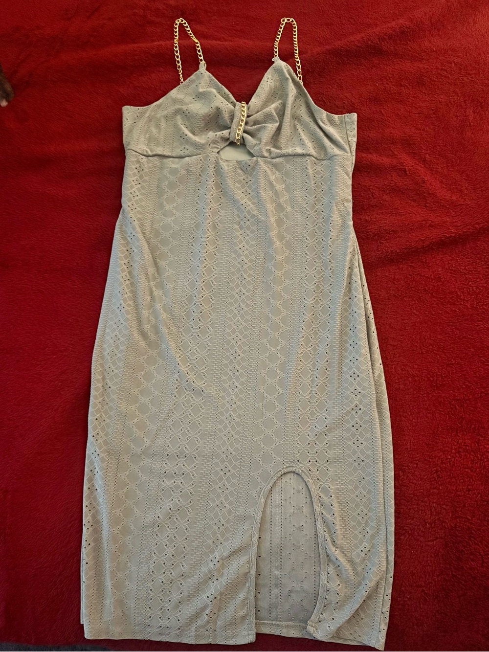 Gray Eyelet Midi Dress with Chain Straps